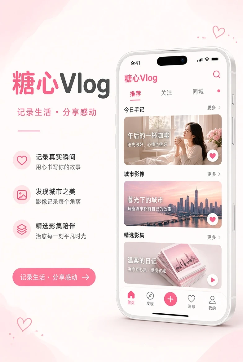 糖心Vlog APP移动端界面示意